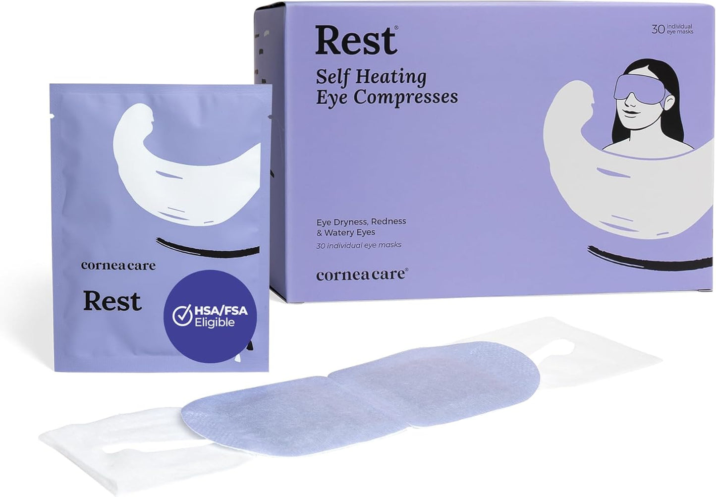 CorneaCare Rest: Self Heating Warm Compress for Dry Eyes | Heated Eye Mask for Fast Relief | Steam Mask for Stye Treatment | No Microwave or Washcloth Needed | Travel Ready Warm Compress | 30 Count