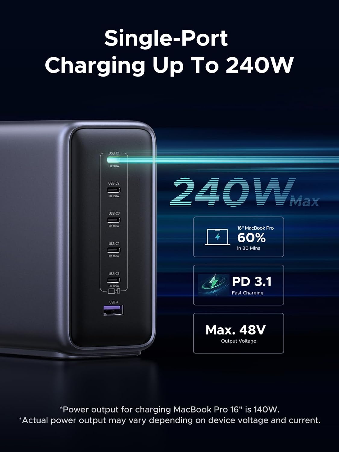 UGREEN Nexode 500W GaN Charging Station, 6-Port USB-C & USB-A with 240W Single Port, Smart Temperature Control & Space-Saving Design for iPhone 17/16/15, Galaxy S25/S24, MacBook Pro/Air, iPad, Laptops