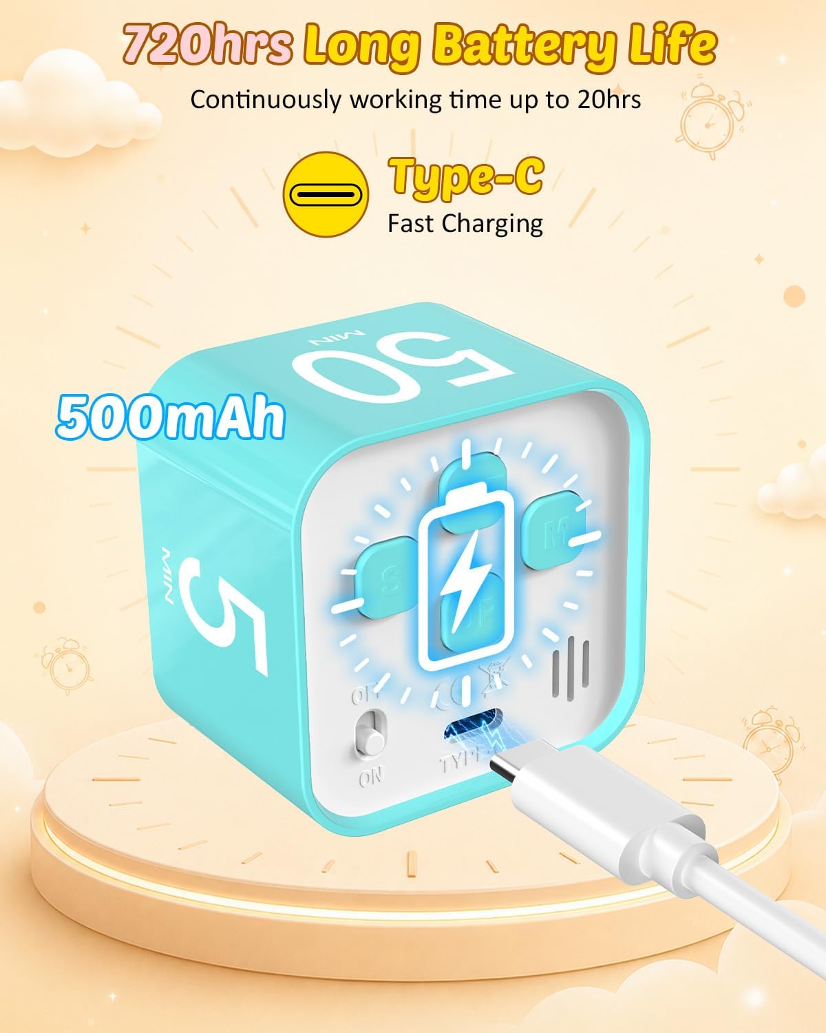 Digital Pomodoro Timer Cube 5/10/25/50min Preset, Silent & Sound Alarm