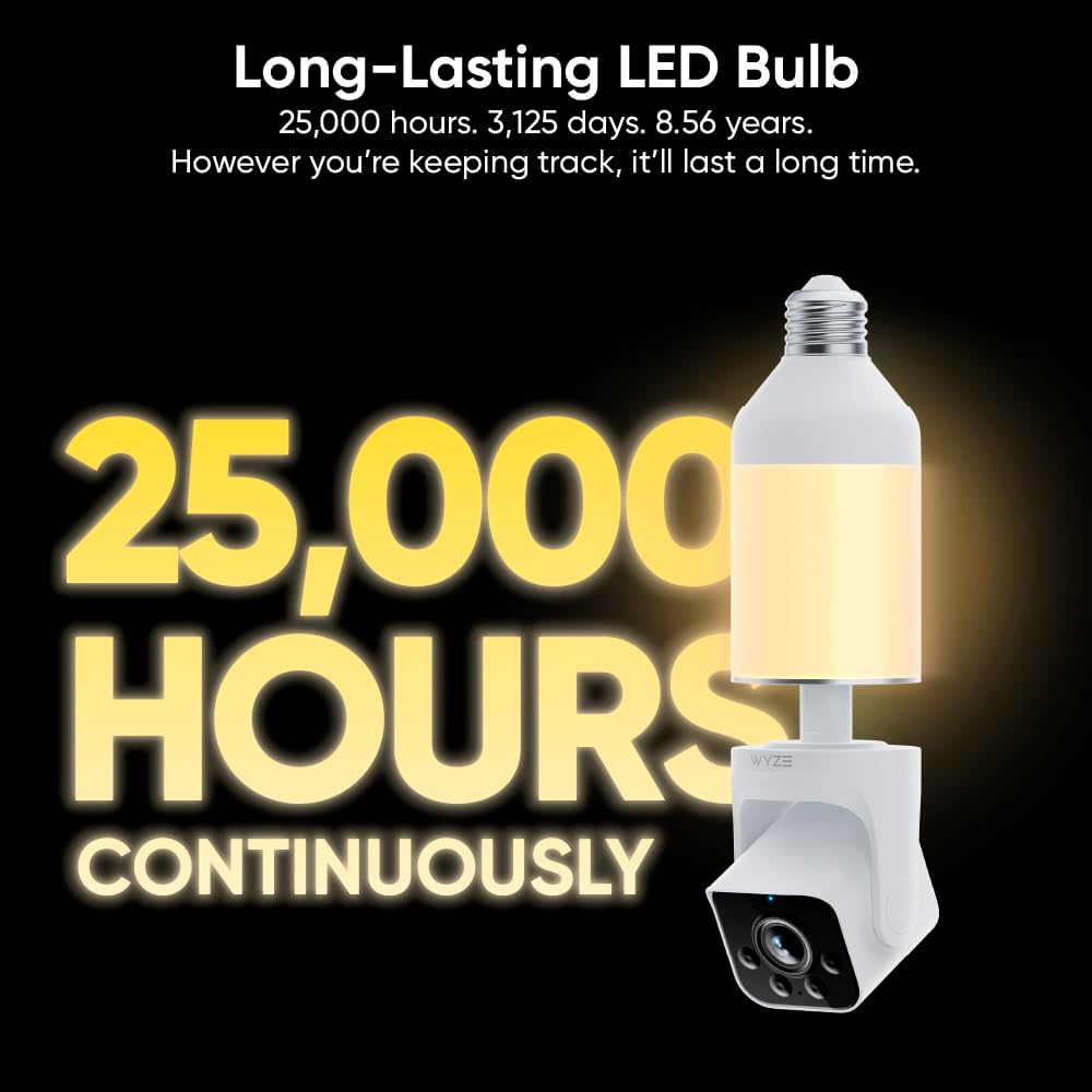 WYZE Bulb Cam - 2K HD Smart Light Bulb Security Camera with Color Night Vision, 800-Lumen Dimmable LED, 160° Wide View, Motion Detection & Siren, E26 Socket, Alexa/Google/IFTTT