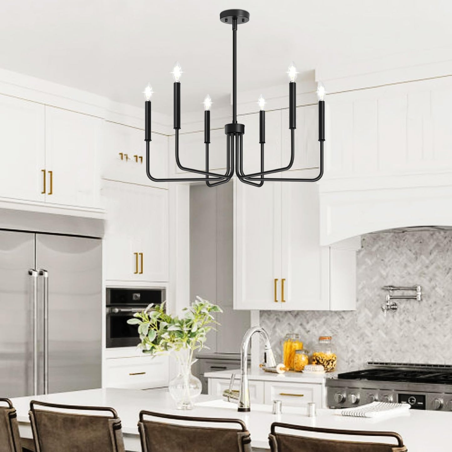 Black Chandelier, 6-Light Farmhouse Chandelier for Dining Room Lighting Fixtures Hanging, Industrial Modern Chandelier for Bedroom, Foyer, Hall, Kitchen, Living Room, Entryway (No Assembly Required)