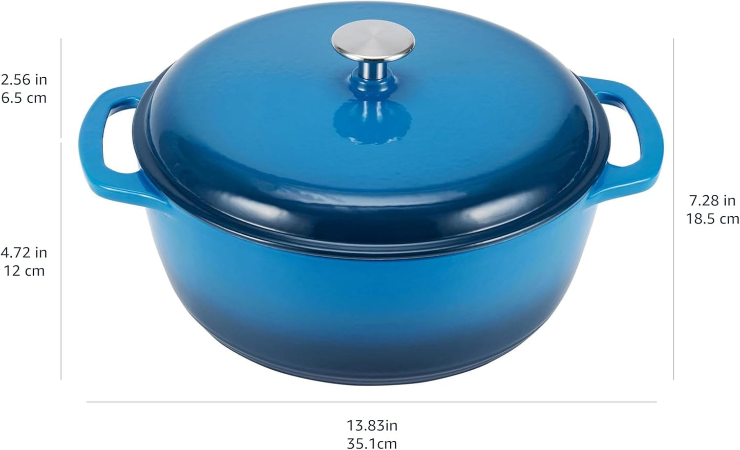 Amazon Basics Enameled Cast Iron Dutch Oven Pot with Lid, Round, Dual Handles, Heavy-Duty, Oven Safe for Baking, Roasting, Stews, 6-Quart, Blue