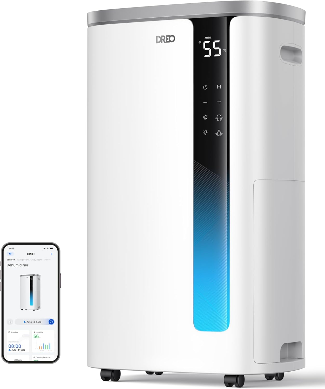 DREO 73 Pint Smart Dehumidifier for Basement, Home & Large Room up to 2000 Sq Ft, Energy Star 6.0 Dehumidifier with Drain Hose, Quiet 42dB, Auto Humidity Control, 3 Fan Speeds, Timer, Continuous Drain