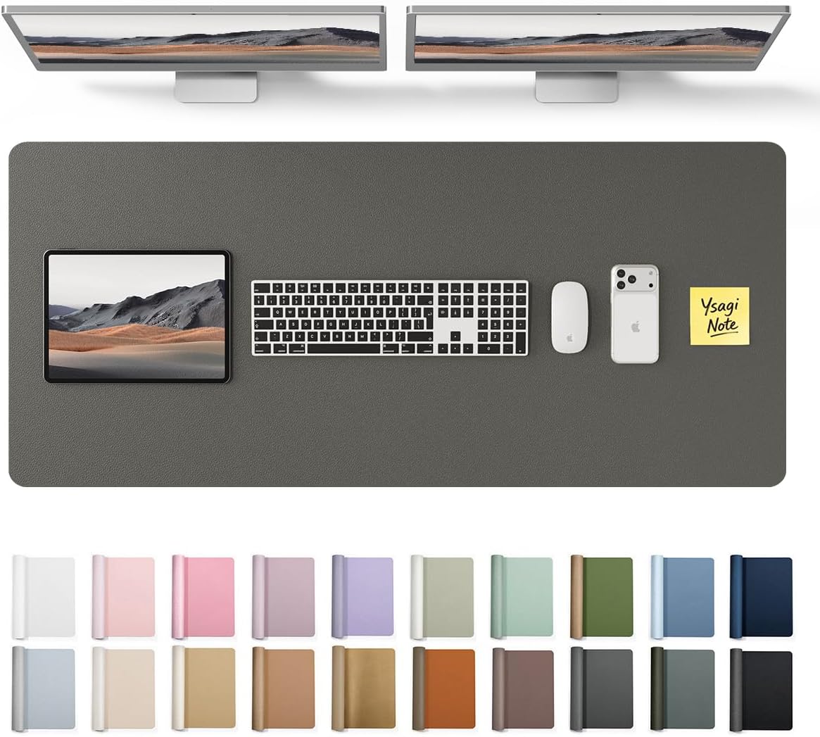 YSAGi Leather Desk Pad Protector, Office Desk Mat, Large Mouse Pad, Non-Slip PU Leather Desk Blotter, Laptop Desk Pad, Waterproof Desk Writing Pad for Office and Home (Dark Grey, 47" x 17")