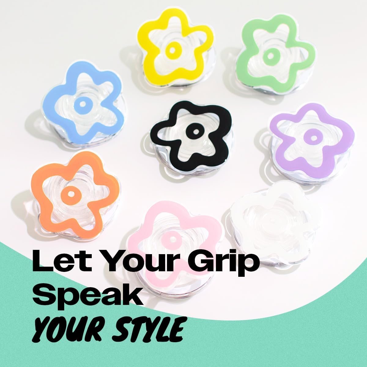 OnTheGrip Cute Transparent Daisy Flower Shape Design Mobile Phone Grip Compatible with Magsafe Multi Functional Collapsible Stand Holder for Smartphone Tablet Cell Phone Accessory (White)