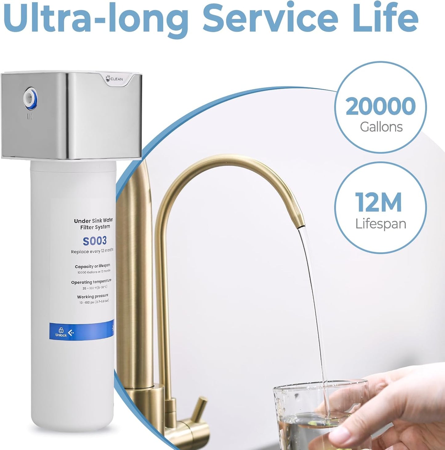 GIMILI 3 in 1 Gold Kitchen Faucet with Under Sink Water Filter System, Reduces Lead, Chlorine, Bad Taste & Odor, Kitchen Sink Faucet with Drinking Water Faucet