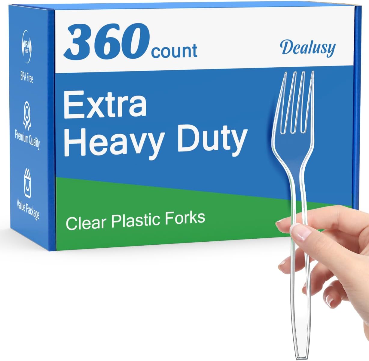 Dealusy 360 Count Extra Heavy Duty Clear Plastic Forks Disposable, BPA-Free, Heat Resistant, Solid and Durable Disposable Forks Bulk, Premium Plastic Forks heavy duty for Party Supply