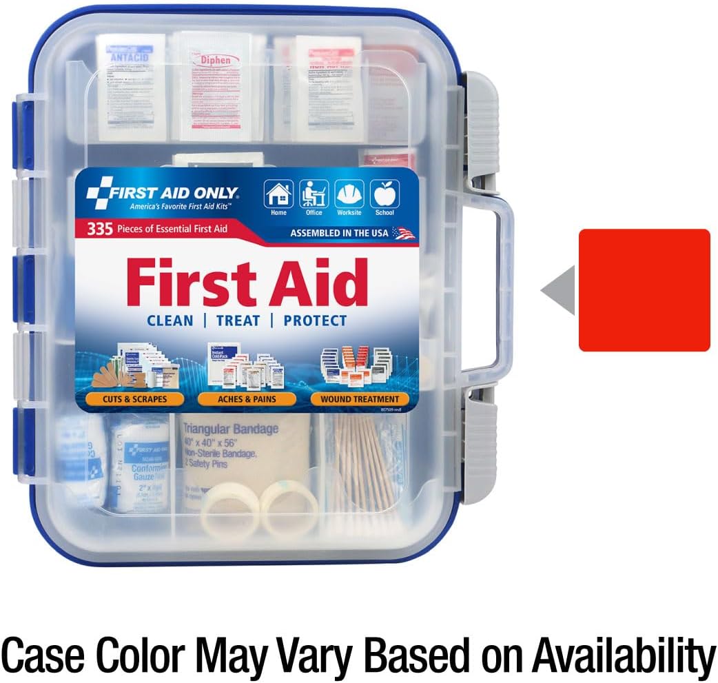 First Aid Only 91247 OSHA-Compliant First Aid Kit, All-Purpose 100-Person Emergency First Aid Kit for Business, Worksite, Home, and Car, 335 Pieces, Multicolored