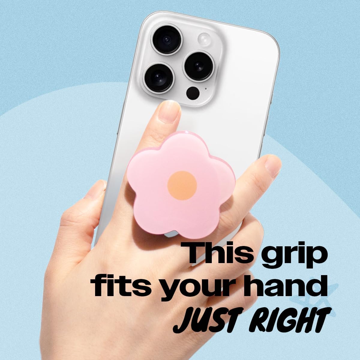 OnTheGrip Cute Solid Color Daisy Flower Design Collapsible Mobile Phone Grip Stand Holder for Smartphone Tablet Cell Phone Accessory (Pink)