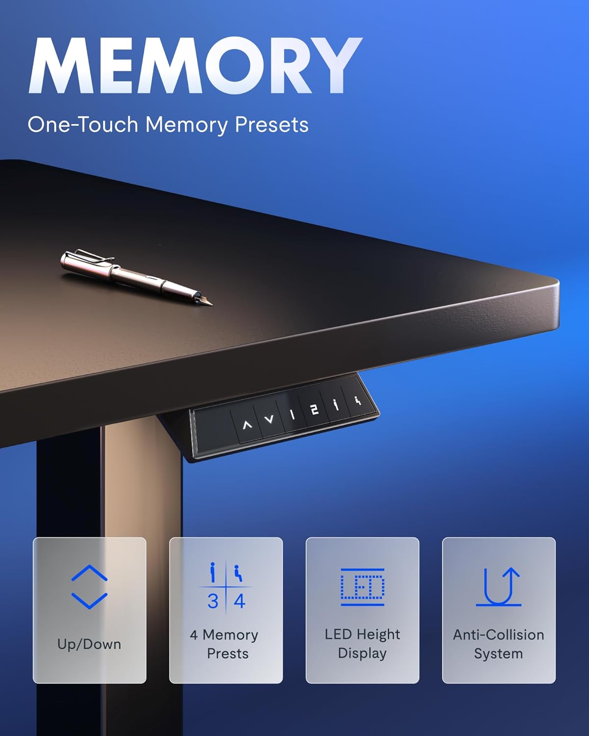FLEXISPOT EN1 One-Piece Standing Desk, Electric Adjustable with 4 Memory Presets, 176 LBS Capacity, Stable & Quiet, Seamless Desktop for Home Office & Dual Monitors, 48"x24" Black