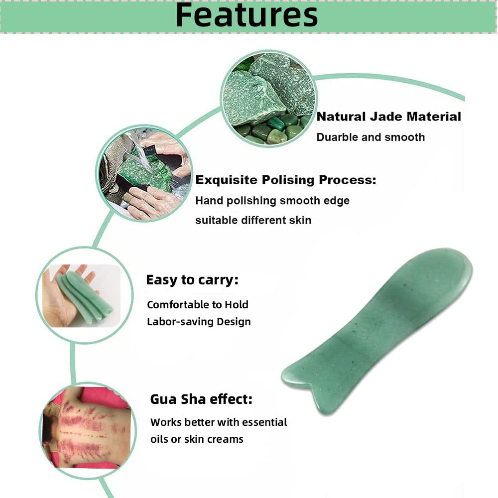 Facial Gua Sha Tool for Chin Massage Tool Natural Jade Stone Gua Sha Board for Face SPA Acupuncture Therapy Trigger Point Treatment