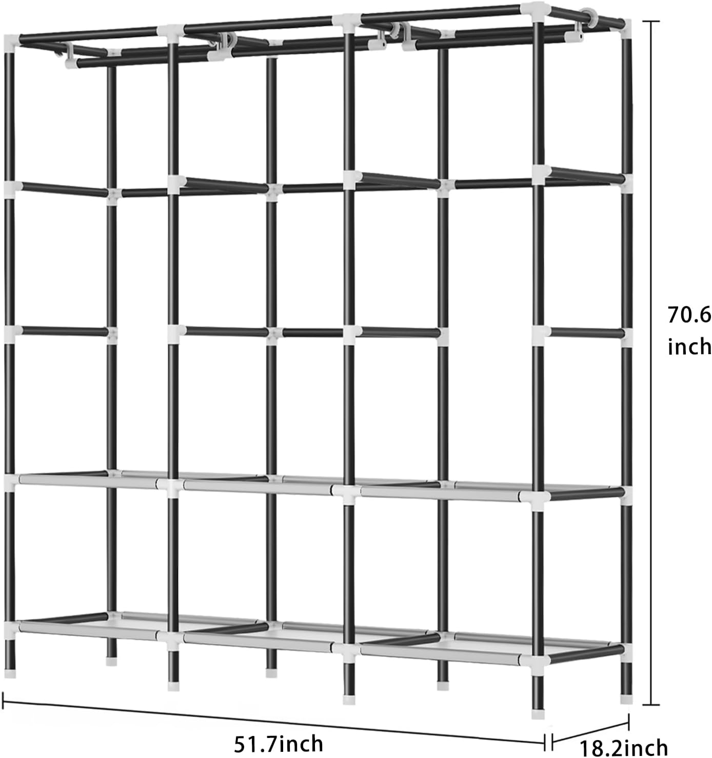 LOKEME Wardrobe Closet,Portable Closet for Bedroom Steel Pipe Diameter 19mm Strong and Sturdy Black Portable Closets for Hanging Clothes with 3 Hanging rods, 6 Storage Shelves and Side Pockets