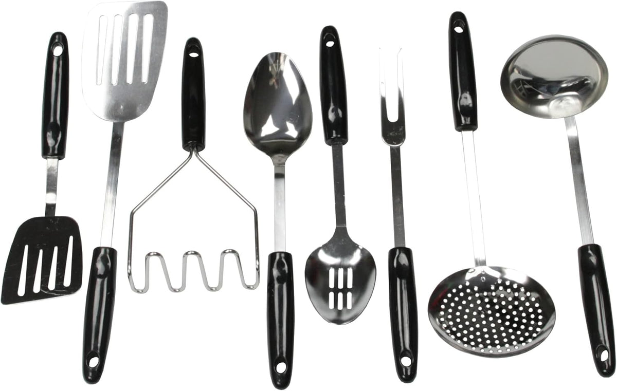 Chef Craft Basic Stainless Steel Kitchen Tool and Utensil Set, 8 Piece Set, Black
