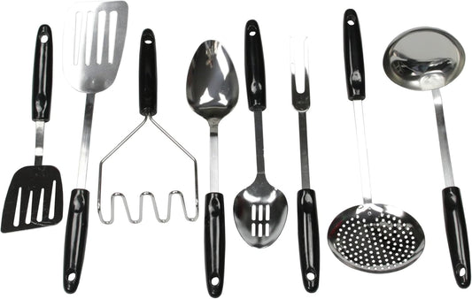 Chef Craft Basic Stainless Steel Kitchen Tool and Utensil Set, 8 Piece Set, Black