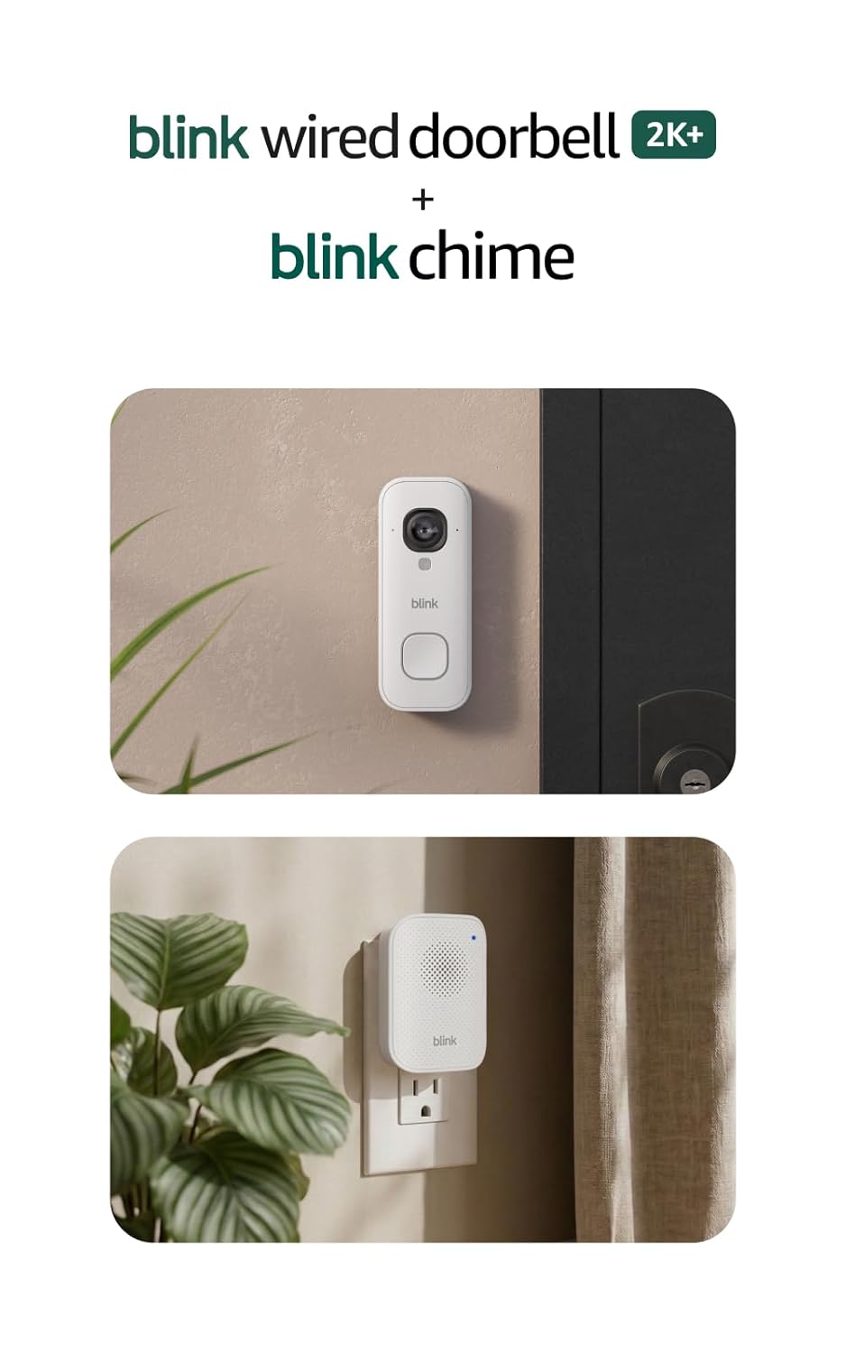 Blink Wired Doorbell 2K+ (all-new) and Blink Chime (newest model) — Head-to-Toe 2K video doorbell, continuous hardwired power, in-home chime, enhanced audio - (White)
