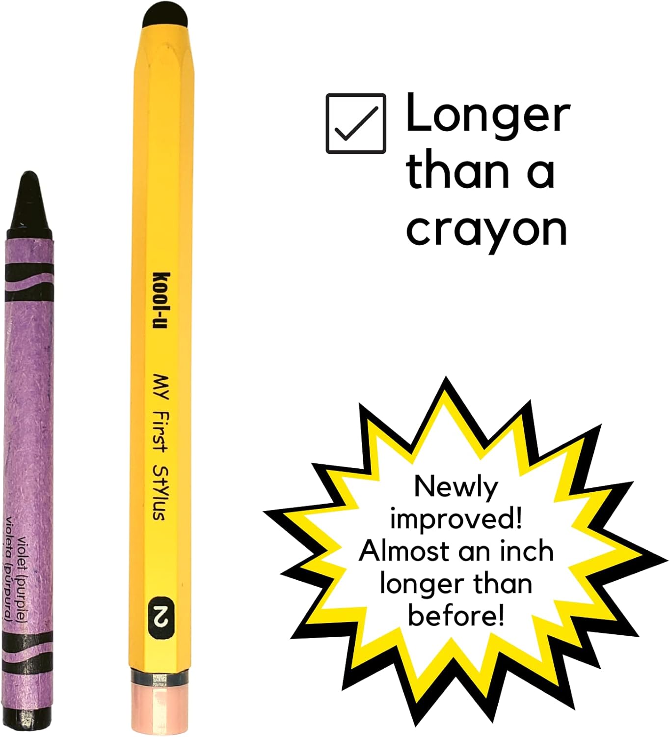 Stylus Pens for Kids, Hexagon Shaped Like a Real Pencil, Compatible with All Touch Screen Devices - Apple IPAD, iPhone, Samsung Galaxy Tab, Amazon Fire - 2 Pack