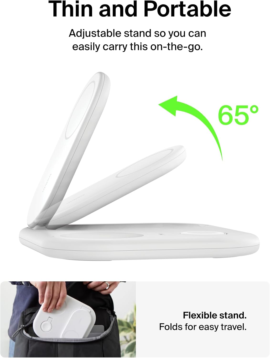 Belkin Qi2 Magnetic Wireless Charging Station, 3 in 1 Foldable Charger | MagSafe compatible, Apple Watch, AirPods, Qi2 certified, wireless charging station, travel stand