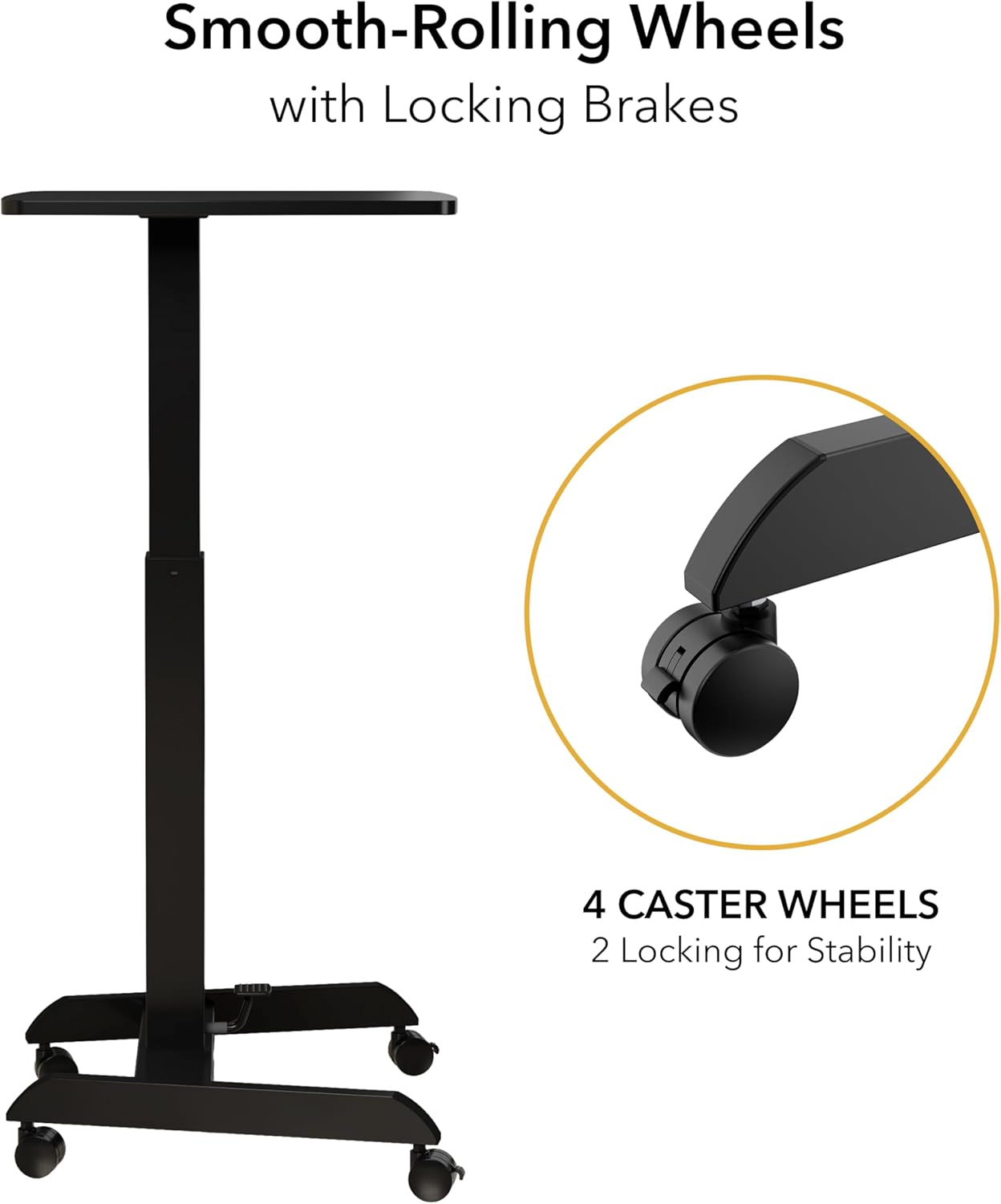 Mount-It! Rolling Laptop Desk Adjustable Height (29.6”-44.2”), Mobile Workstation Cart with 23.6” x 20.5” Desktop, Small Sit-Stand Desk for Home, Office, or Classroom in Black