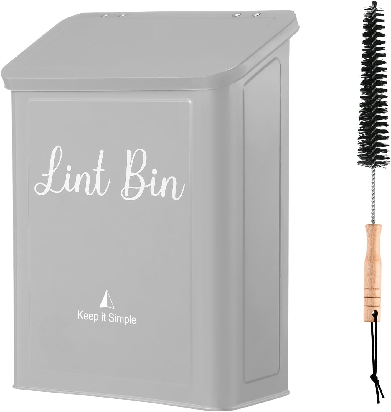 SUBEKYU Magnetic Lint Bin for Laundry Room, Wall Mounted Metal Lint Box Holder Trash Can with Lid for Dryer,Lint Basket for Laundry Room Organization,White