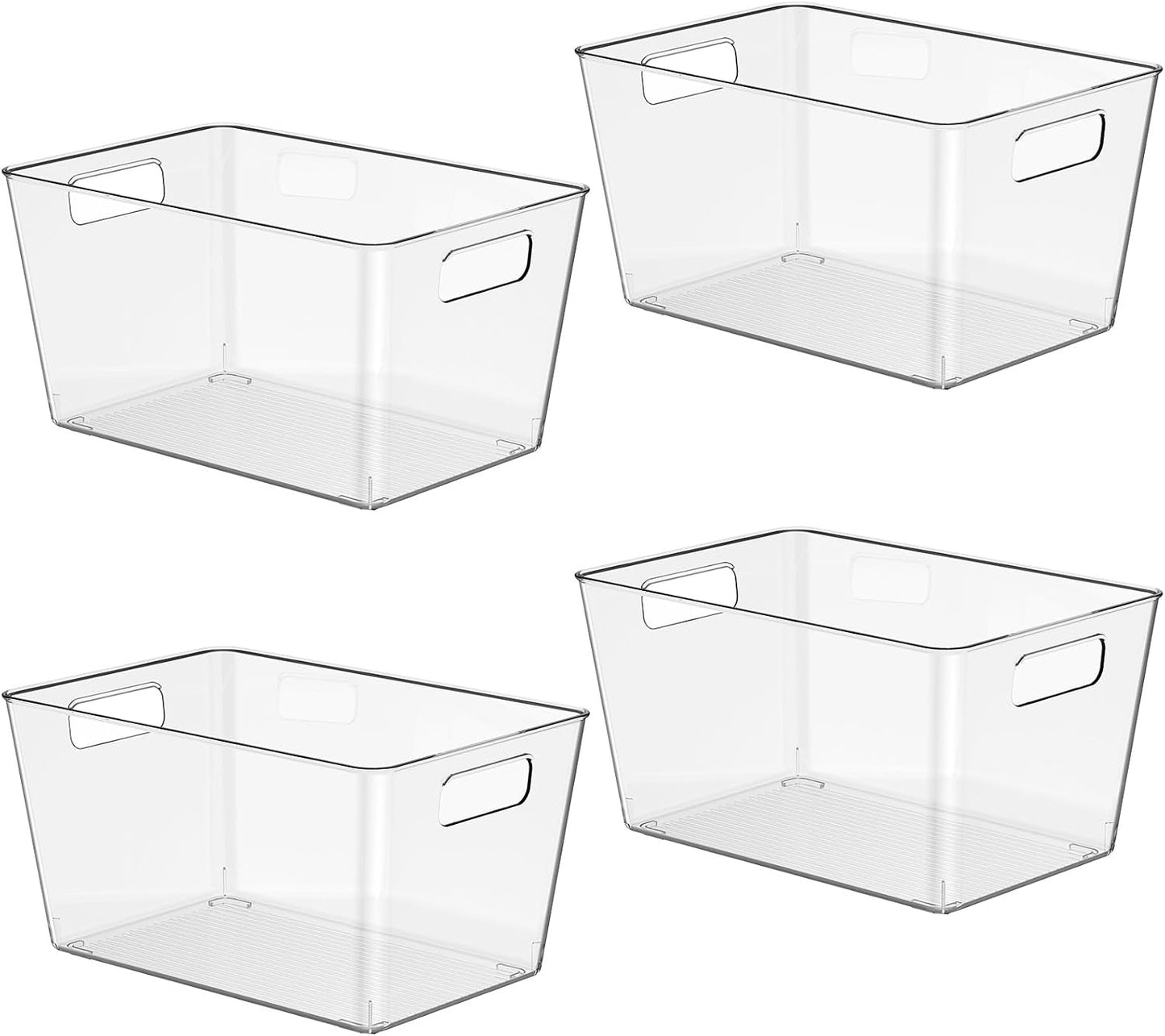 6 Pack Clear Plastic Storage Bins, 11" Large Pantry Organizer Bins with Handles, Plastic Containers for Refrigerator,BPA-Free Perfect for Kitchen,Fridge,Cabinet,Pantry(Cream)