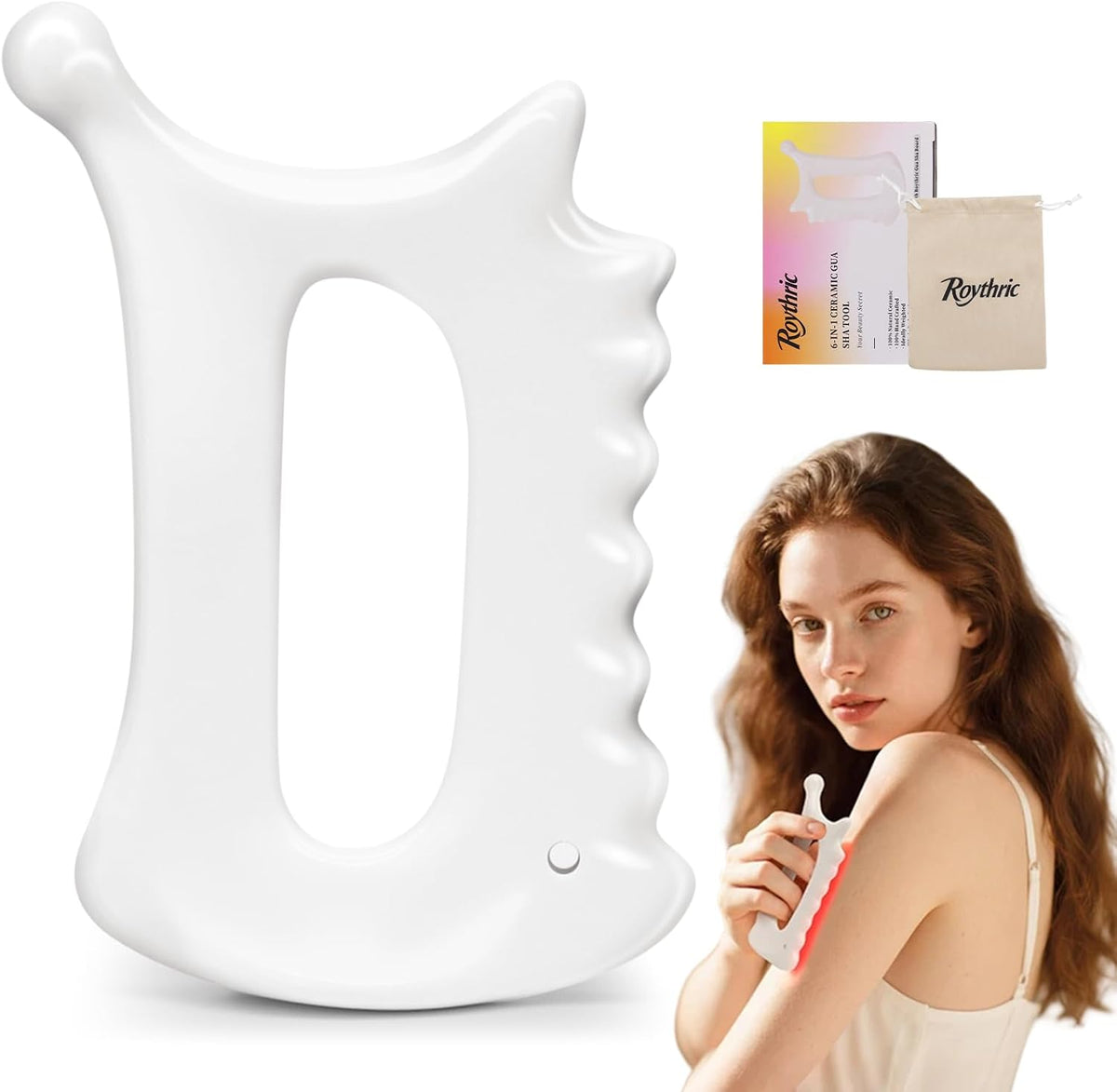 Upgraded 6-in-1 Ceramic Body Massage Tool,Korean Manual Guasha Facial Massage for Face Lift, Muscle Relief Scraping Tool, Skin Care Gift Gift for Friend, Wife,Pink
