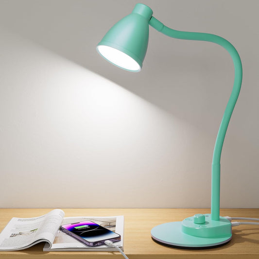 BOHON LED Desk Lamp with USB Charging Port, 3 Color Modes Dimmable, Teal