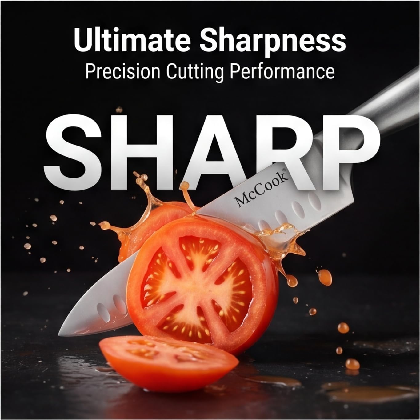 McCook® Knife Sets, German Stainless Steel Kitchen Knife Block Sets with Built-in Sharpener, 15 Piece Chef Knife and More, Razor Sharp, Restaurant Grade, Anti-Rust, Elegant Box for Gift
