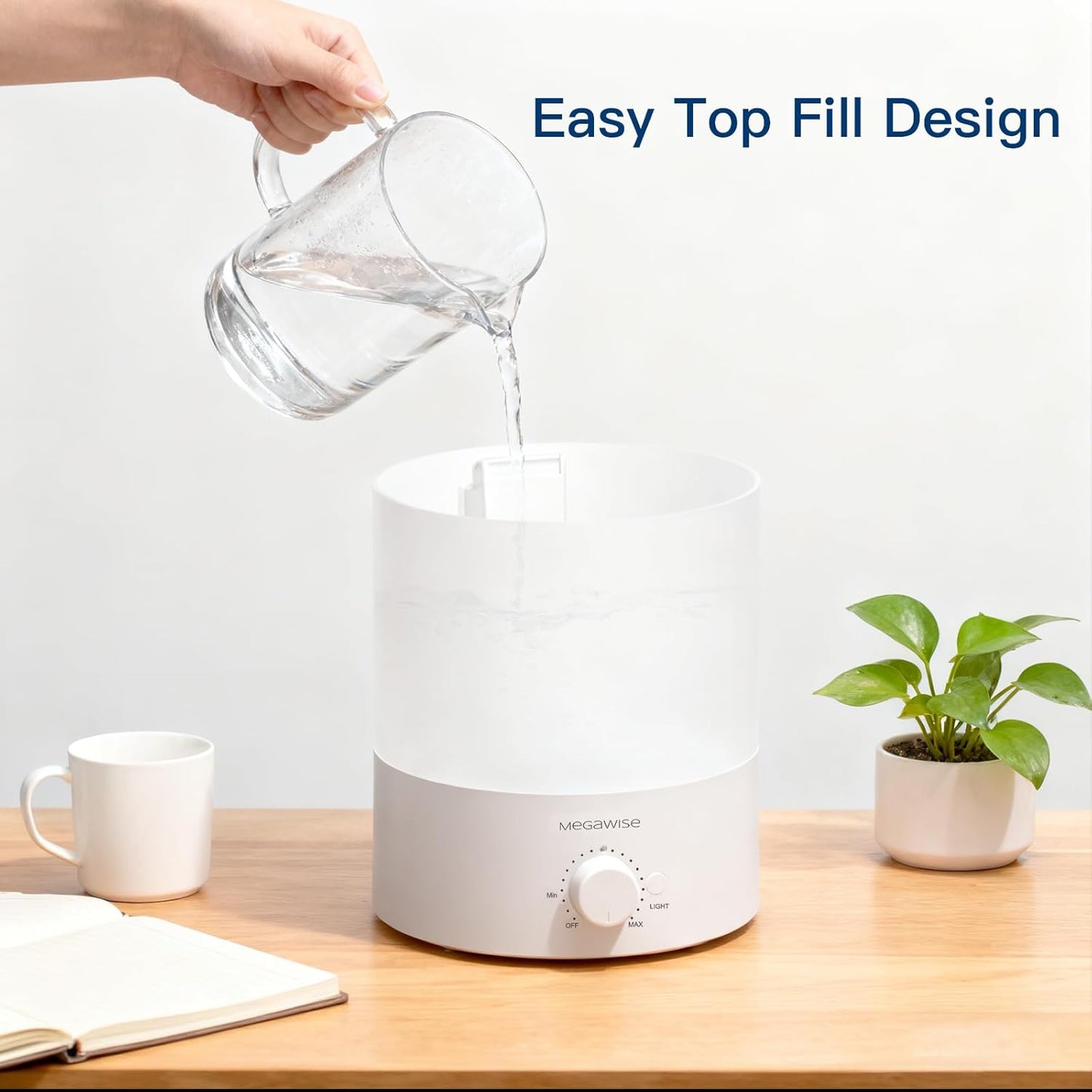 MEGAWISE 1.5L Large Cool Mist Humidifier for Large Spaces – Baby & Plant Safe Ultrasonic Aroma Diffuser, Quiet Operation for Bedroom, Home & Office, Adjustable Mist, Up to 10-Hour Run, Easy to Clean