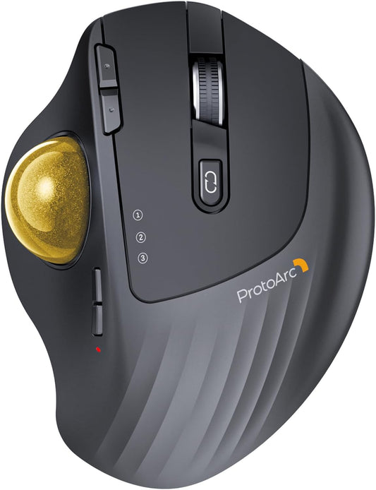 ProtoArc EM01 NL Wireless Trackball Mouse, Rechargeable Thumb Control, Gold
