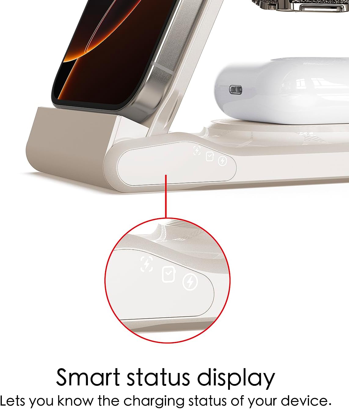 3 in 1 Charging Station for Multiple Devices,Travel Wireless Charging Station, Foldable Charger for iPhone 17 Air 16 15 14 13 12 Series,& Android Phone,& iWatch (USB-C Adapter Included)