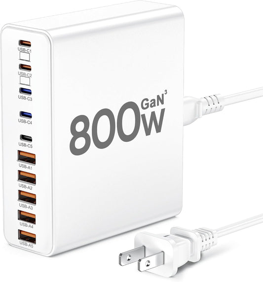 800W USB C Charger Block,10-Port GaN Charging Station | Aexhend Fast Charging Type C & USB A Wall Charger Adapter for MacBook Pro/Air,iPhone,iPad,Dell XPS,Samsung Galaxy(White)