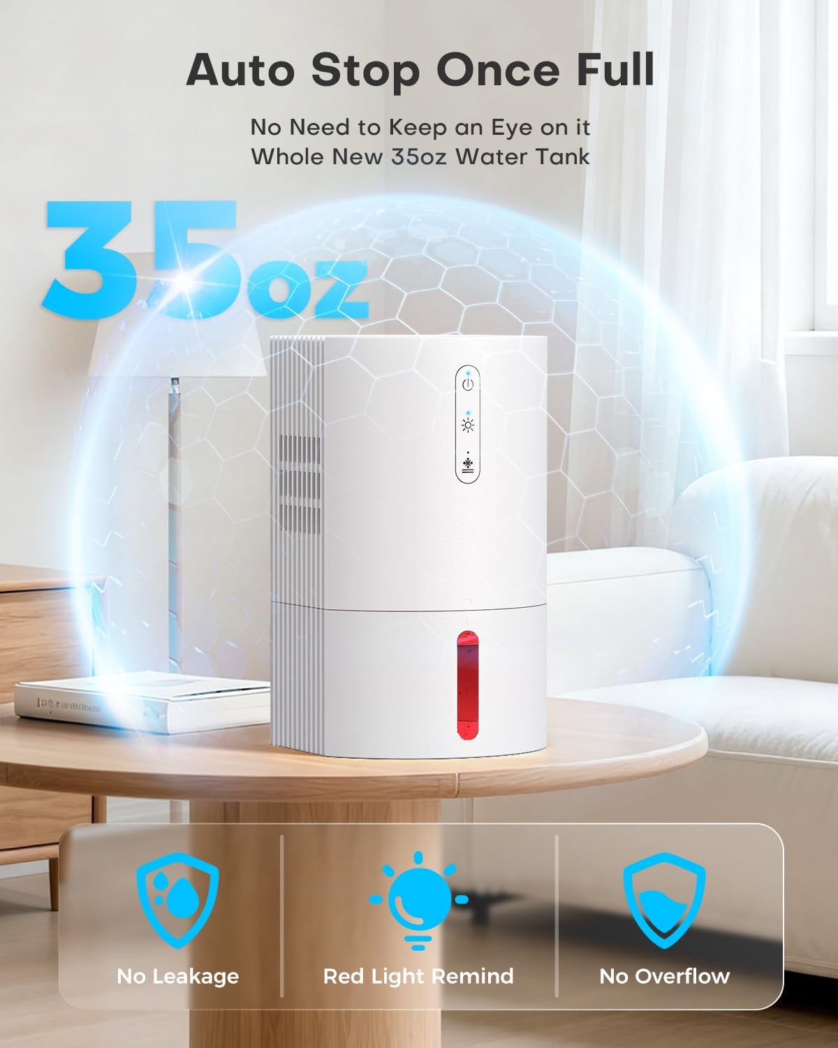 Dehumidifiers for Home, 35oz Dehumidifier for Bathroom with Auto Shut-off Auto Defrost, Whisper Quiet Dehumidifier for Bedroom Office RV Closet Wardrobe (White)