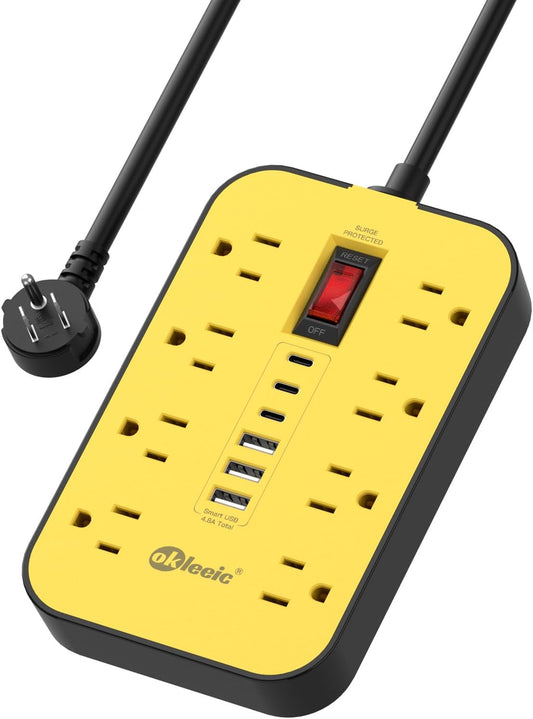 Heavy Duty Power Strip with Surge Protector, 6 USB Ports(3 USB-C), 14 Gauge Extension Cord 6 FT, Industrial High Wattage for Workbench, Workshop, Kitchen, Garage Must Have