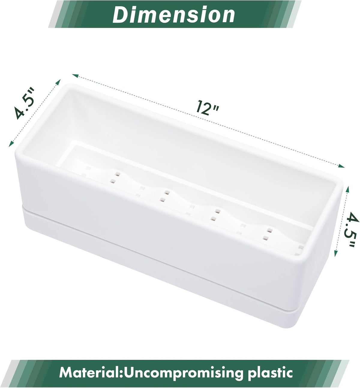 D'vine Dev Rectangular Planter, 12 x 4.5 in, White, Set of 1, 76-X-A-1