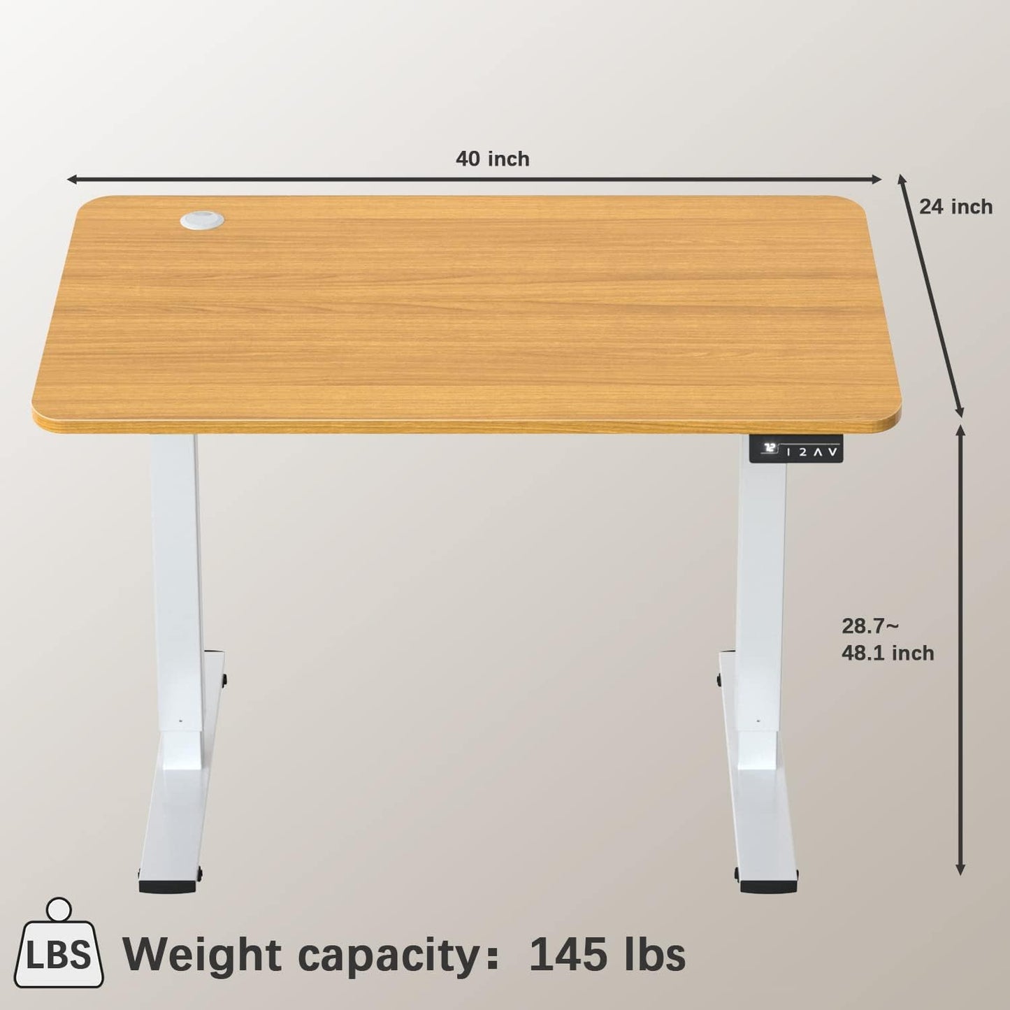 Furmax Electric Height Adjustable Standing Desk Large 40 x 24 Inches Sit Stand up Desk Home Office Computer Desk Memory Preset with T-Shaped Metal Bracket, Wood