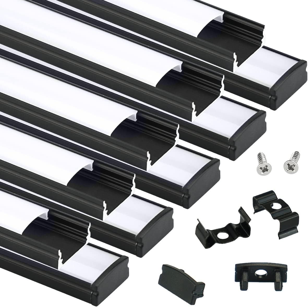 Muzata 10Pack 6.6FT Black LED Strip Channel with Milky Diffuser U1SW BW