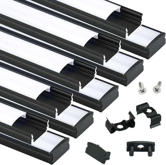 Muzata 10Pack 6.6FT Black LED Strip Channel with Milky Diffuser U1SW BW