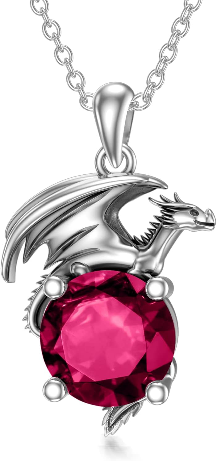 Dragon Necklace for Women/Men Sterling Silver Necklace with Birthstone Gift for Women/Men