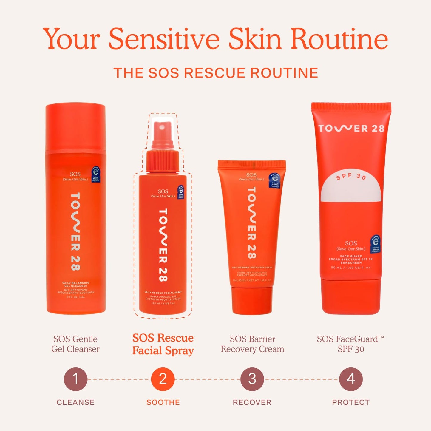 Tower 28 SOS Daily Rescue Facial Spray - Hypochlorous Acid Spray to Help Reduce Redness, Calm Irritation + Alleviate Flare-Ups - Purifying Travel Size Face Toner - Everyday Skin Care Essential (1 oz)