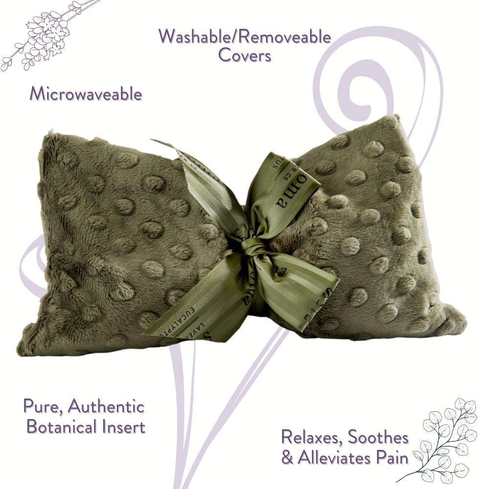 Eucalyptus Spa Mask by Sonoma Lavender, Heatable/Chillable Aromatherapy with Eucalyptus and Lavender Infused Flaxseed Insert, Eye Compress for Stress Relief with Removable and Washable Cover.