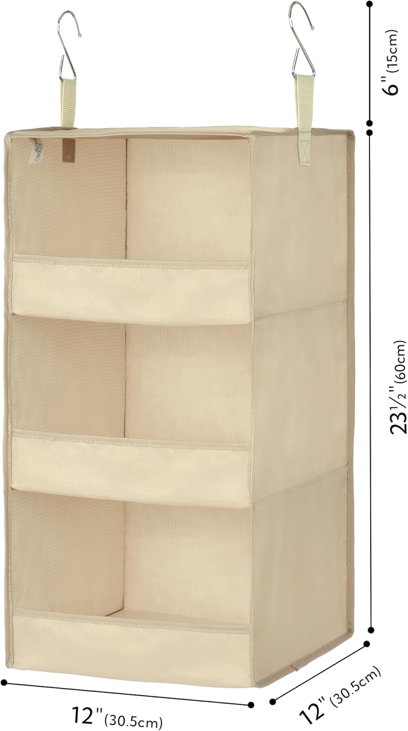 GRANNY SAYS 3-Shelf Hanging Closet Organizer, Khaki Closet Storage Hanging Shelves