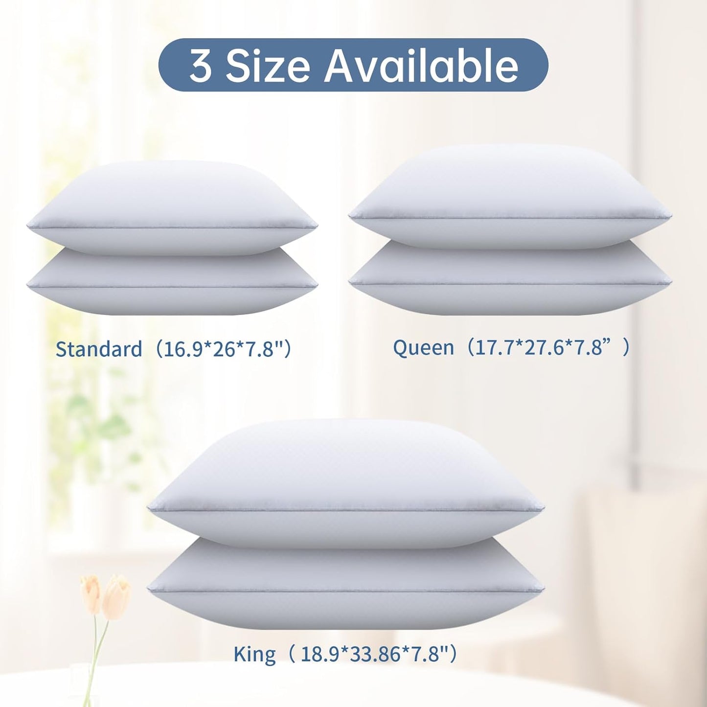 Piwaal Bed Pillows for Sleeping Standard Size Set of 4,Down Alternative Filling,Pillows for Back, Stomach or Side Sleepers