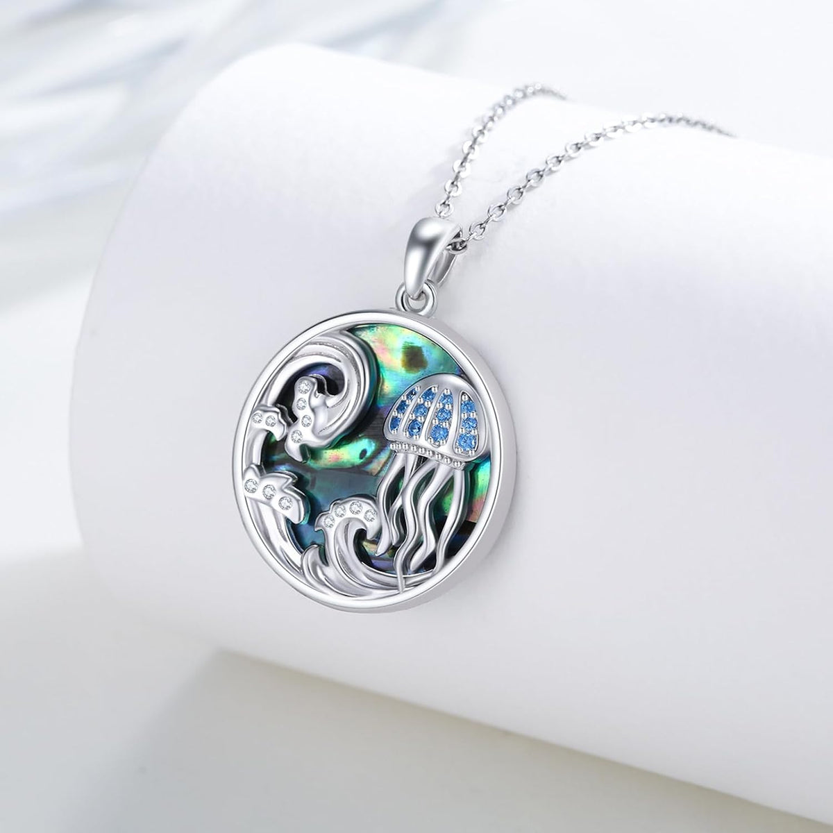 Ocean Necklace 925 Sterling Silver Wave Pendant Necklace Ocean Jewelry Beach Gifts for Women Friends Mom