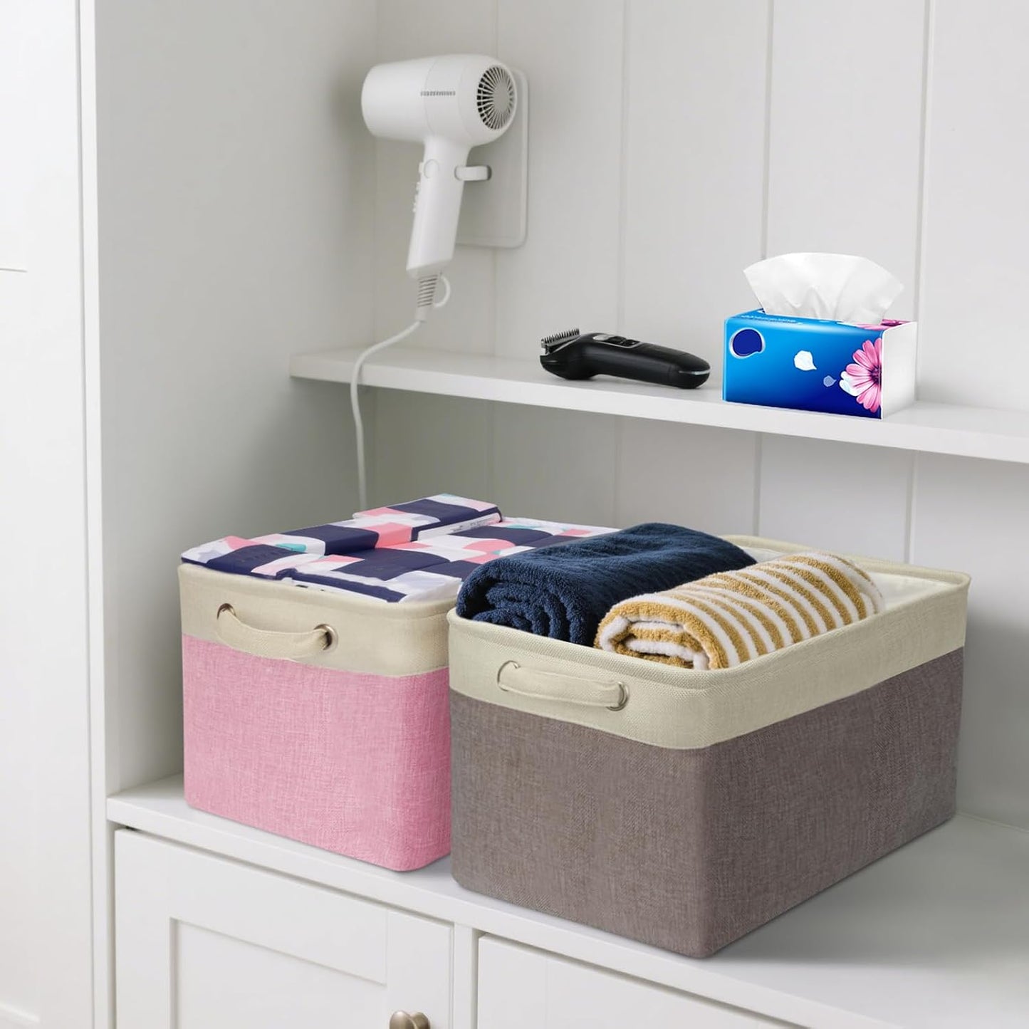 BALEINE 1 Pack Fabric Closet Storage Bins for Shelves, Linen Closet Organizers and Storage, Decorative Baskets for Organizing, Shelf, Clothes, Home, Office (Black, 15''x11''x9.5'')