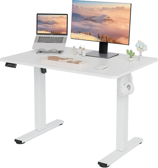 LongKe Electric Standing Desk Adjustable Height, 40x24 Inches Sit Stand up Desktop for Home Office, Ergonomic Rising Computer Table with Memory Preset, White