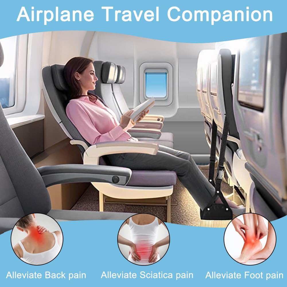 Aksiko 2 Pack Airplane Travel Footrest Hammocks, Adjustable, Black, Memory Foam, Foot Hammock for Airplane Travel