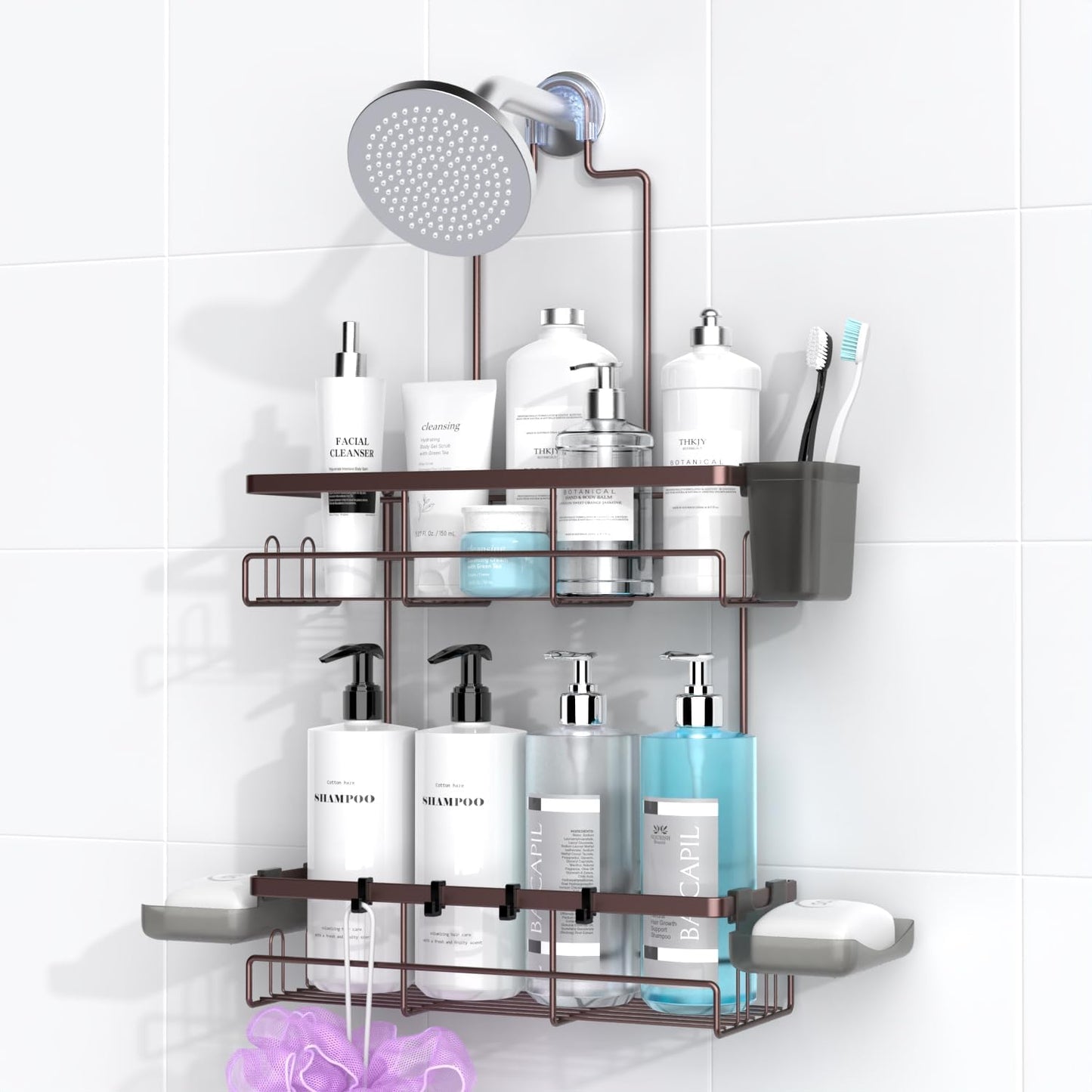 AKTECKE Shower Caddy Hanging Bathroom Organizer: Rustproof Shelf for Inside Shower - No Drilling Racks Over Showerhead - Bath Shelves for Shampoo Soap