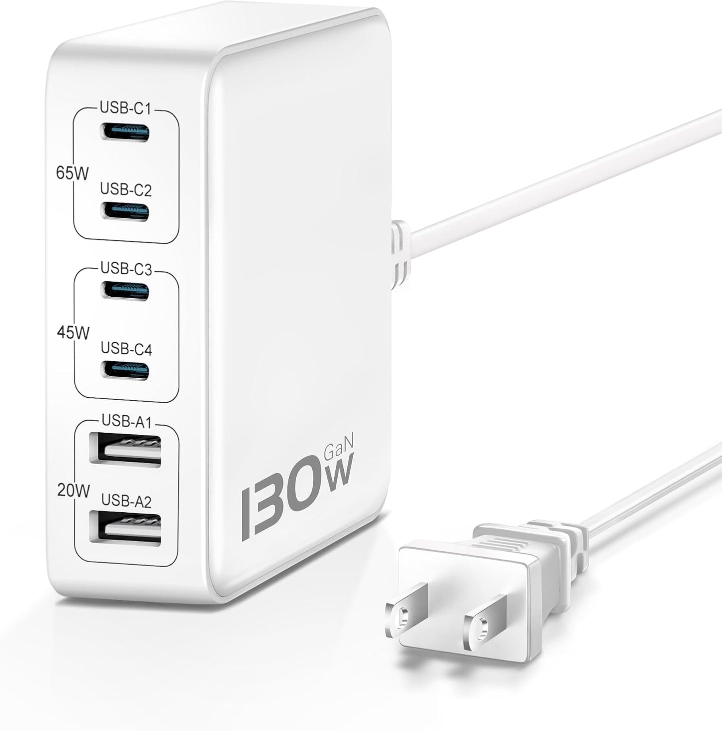MSTJRY Charging Station for Multiple Devices : 130W 6 Port GaN Fast USB C Charger Station, Compact Multi Port PD 65W 45W Charger for iPhone 17/16 15/14/13/Pro Max