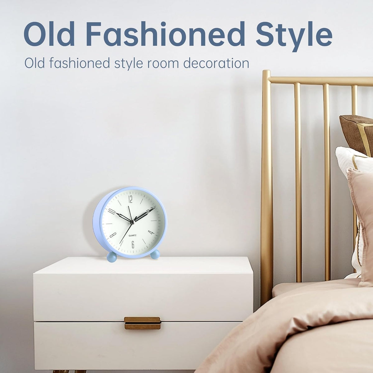 Analog Alarm Clock, 4 inch Super Silent Non Ticking Small Clock with Night Light, Battery Operated, Simple Design, Old fashioned Style SkyBlue decor, for Bedroom, Bedside, Desk, Adult, Gift, Blue