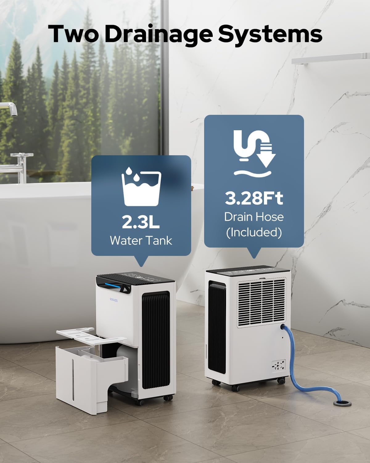 1600 Sq.ft Dehumidifier for Basement - 21 Pints, Drain Hose & Humidity Control Large Room Dehumidifiers for Home, RV, Bathroom, Bedroom - 3 Modes & 24H Timer White